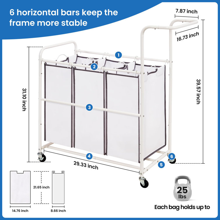 BTERAZ Metal Laundry Cart with Wheels Wayfair Canada